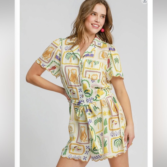 Umgee Dresses & Skirts - Umgee Tropical Print Button Down Shirt Dress
